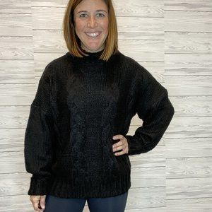 Mock Neck Cable Sweater - Black